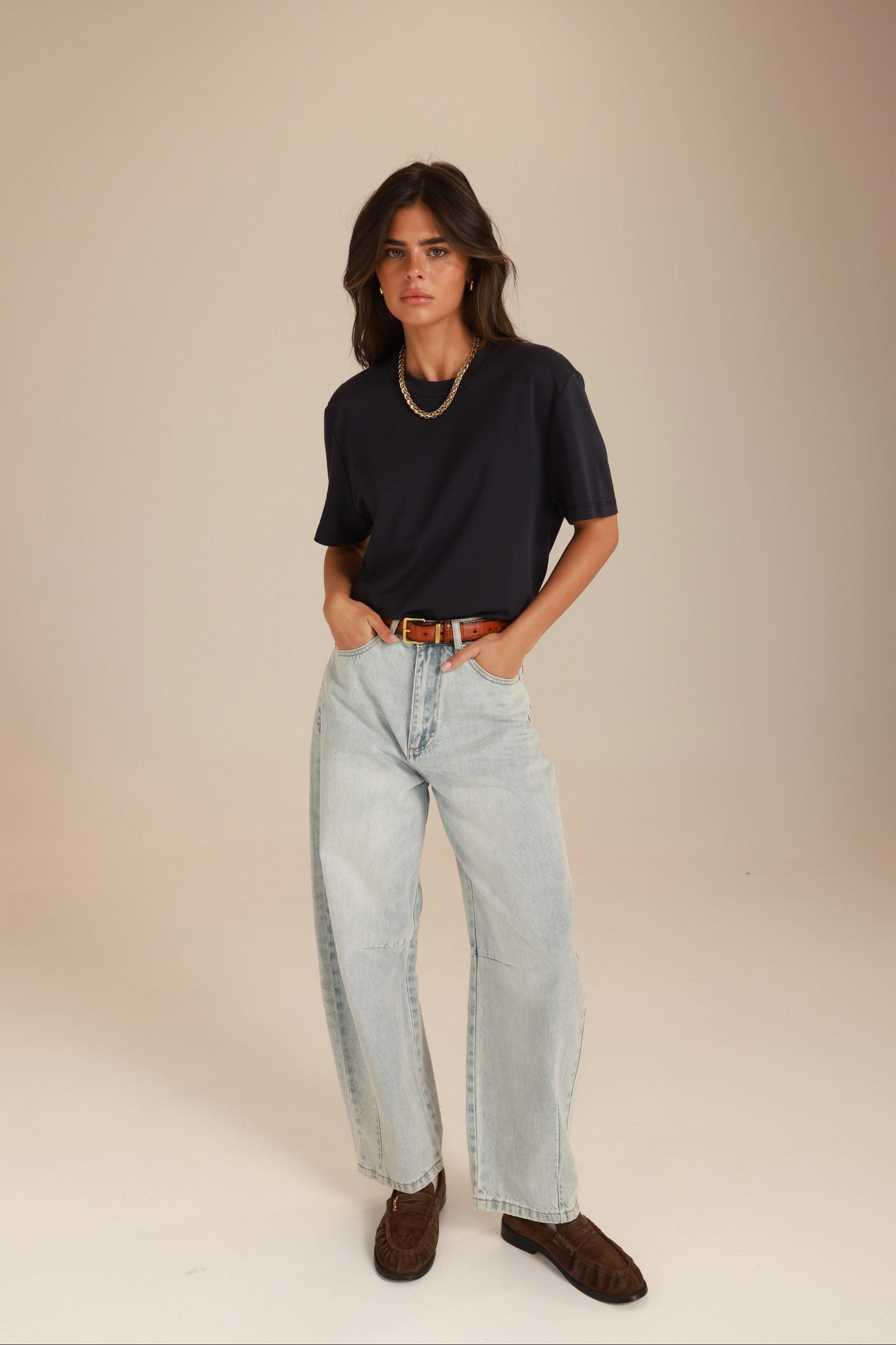 חגורת מלאני חומה אבזם זהב