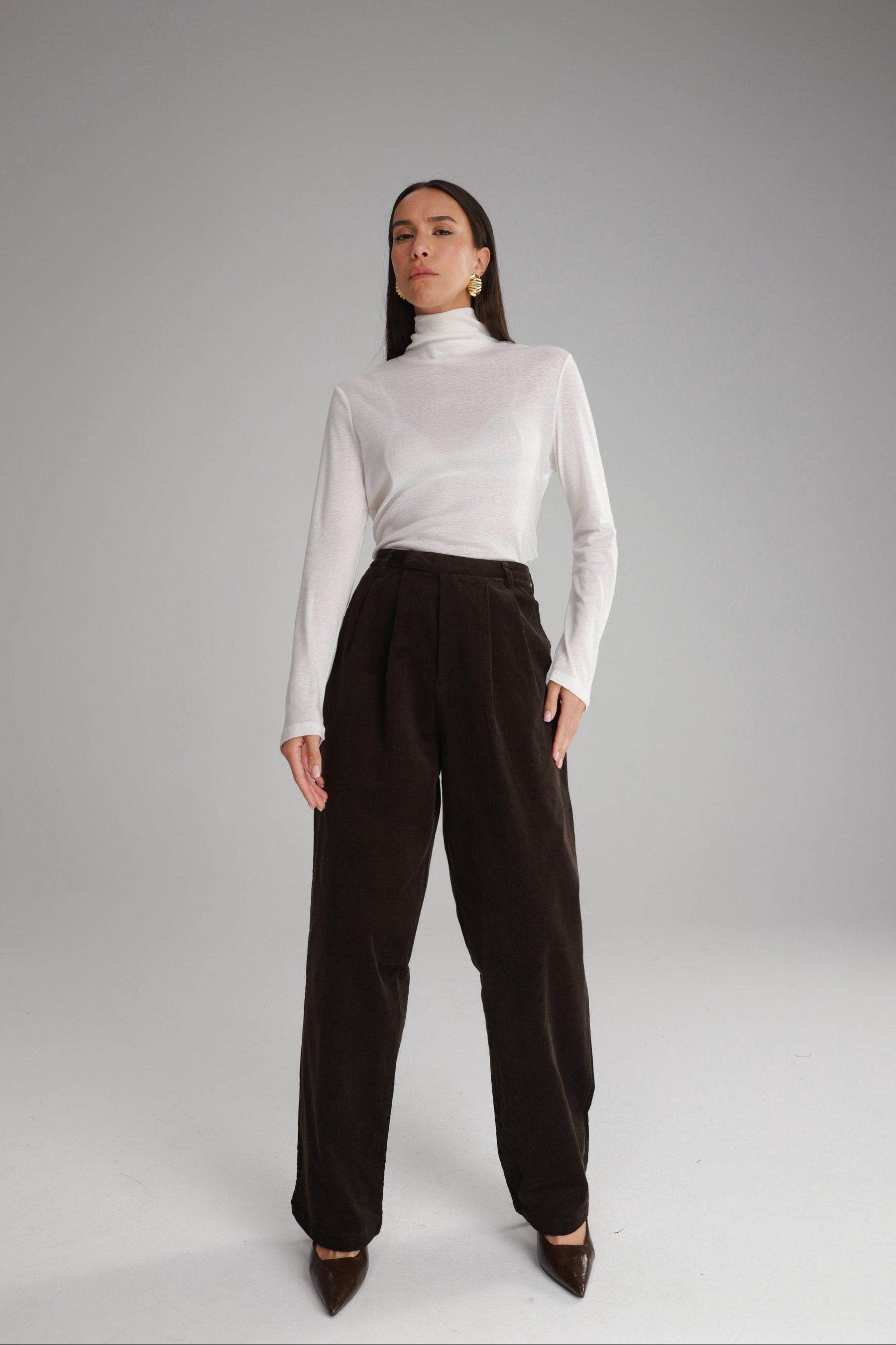 מכנסי מון קורדרוי חום כהה