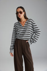 סריג לייק פסים אפור/חום כהה