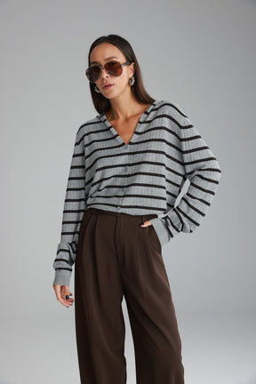 סריג לייק פסים אפור/חום כהה