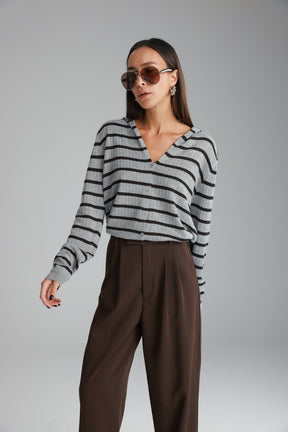 סריג לייק פסים אפור/חום כהה