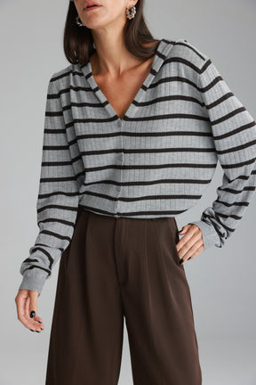 סריג לייק פסים אפור/חום כהה