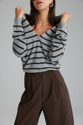 סריג לייק פסים אפור/חום כהה