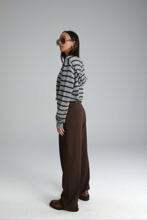 סריג לייק פסים אפור/חום כהה