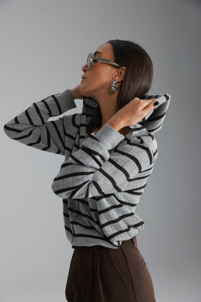 סריג לייק פסים אפור/חום כהה