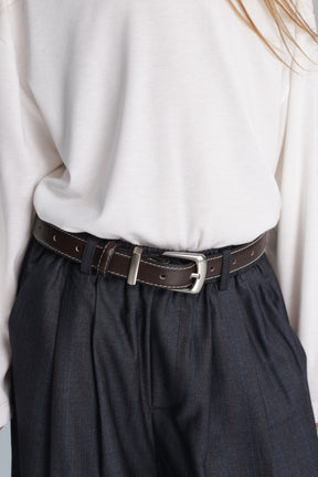 חגורת איב חום כהה אבזם כסף