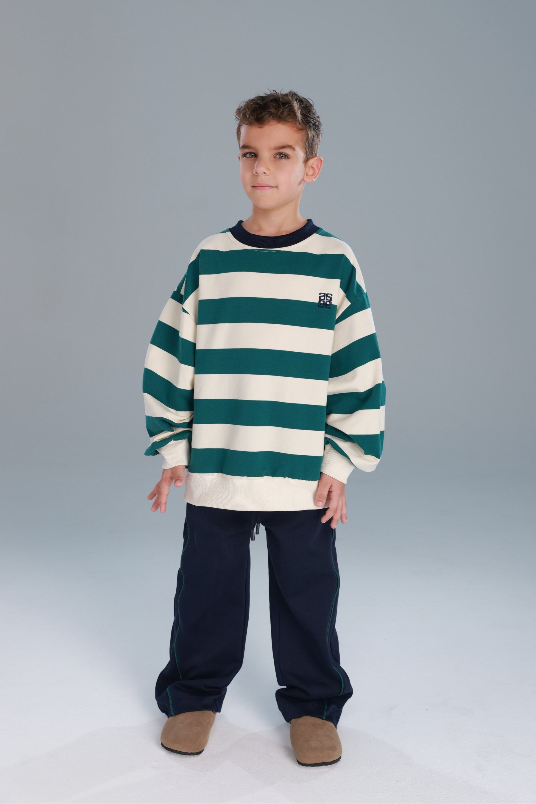 סוויטשירט לורנה פסים ירוק/שמנת