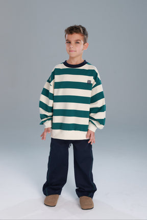 סוויטשירט לורנה פסים ירוק/שמנת