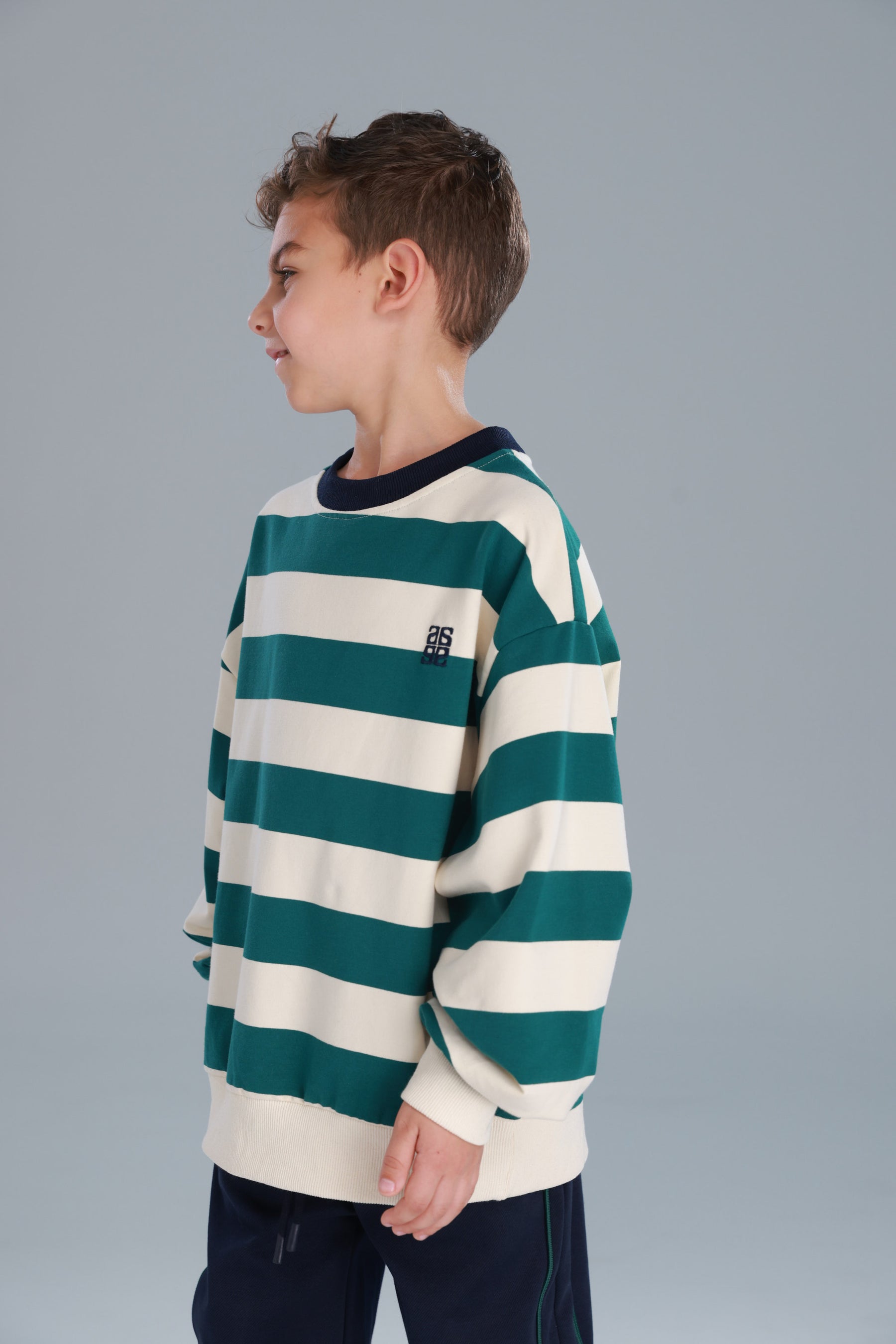 סוויטשירט לורנה פסים ירוק/שמנת