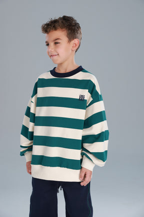 סוויטשירט לורנה פסים ירוק/שמנת