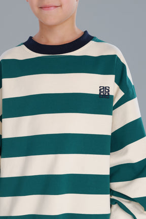 סוויטשירט לורנה פסים ירוק/שמנת