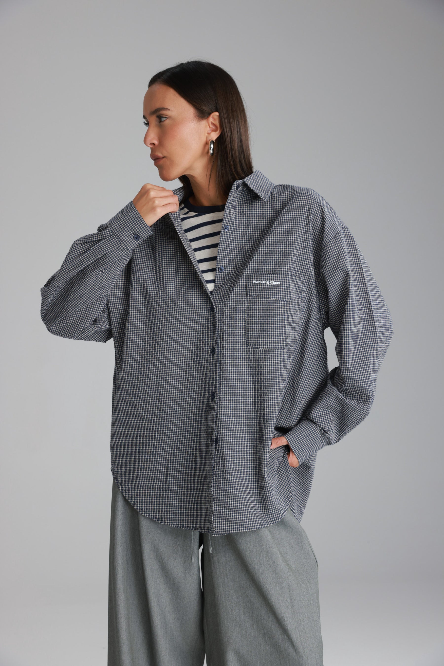 חולצת לאלי מכופתרת נייבי