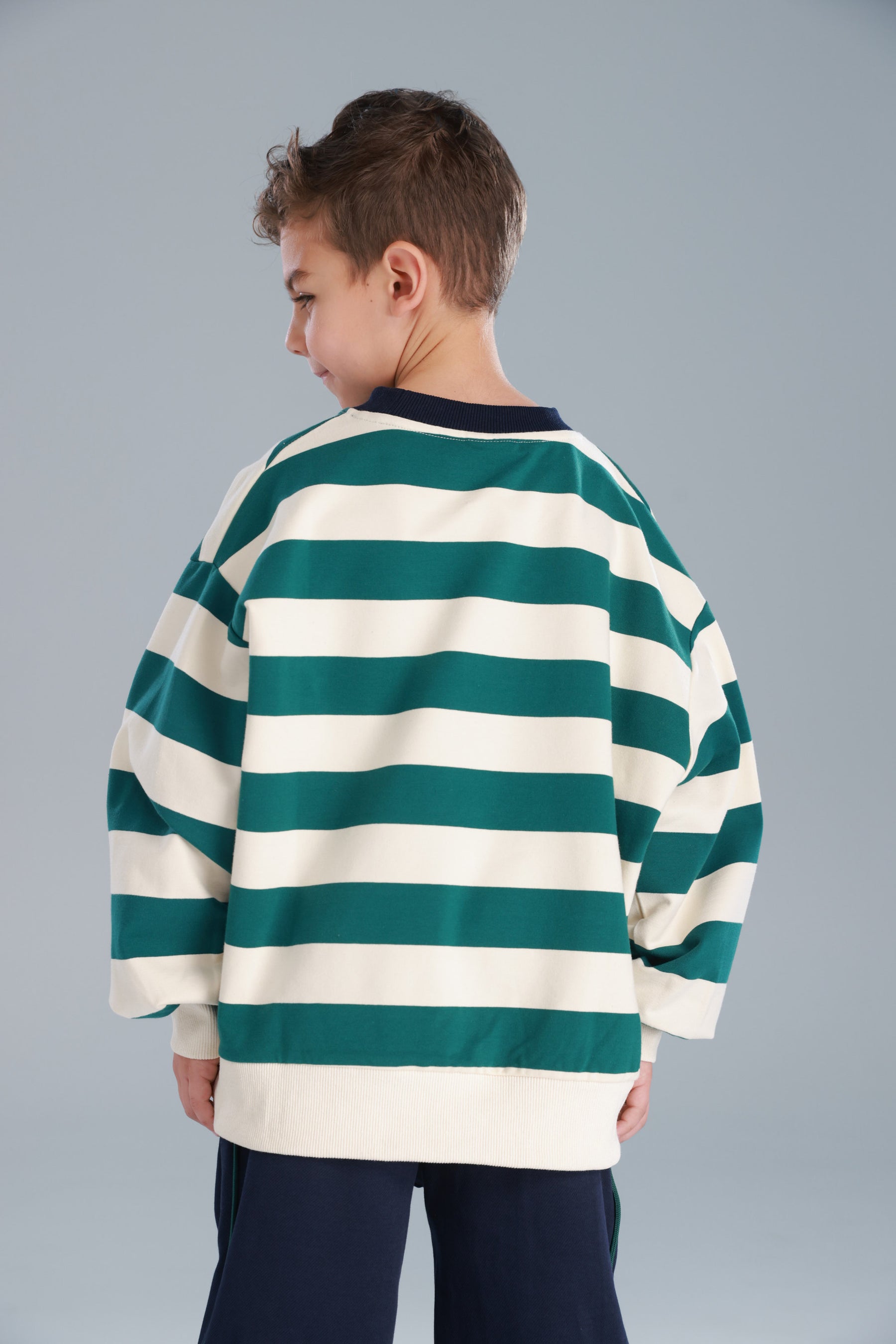 סוויטשירט לורנה פסים ירוק/שמנת