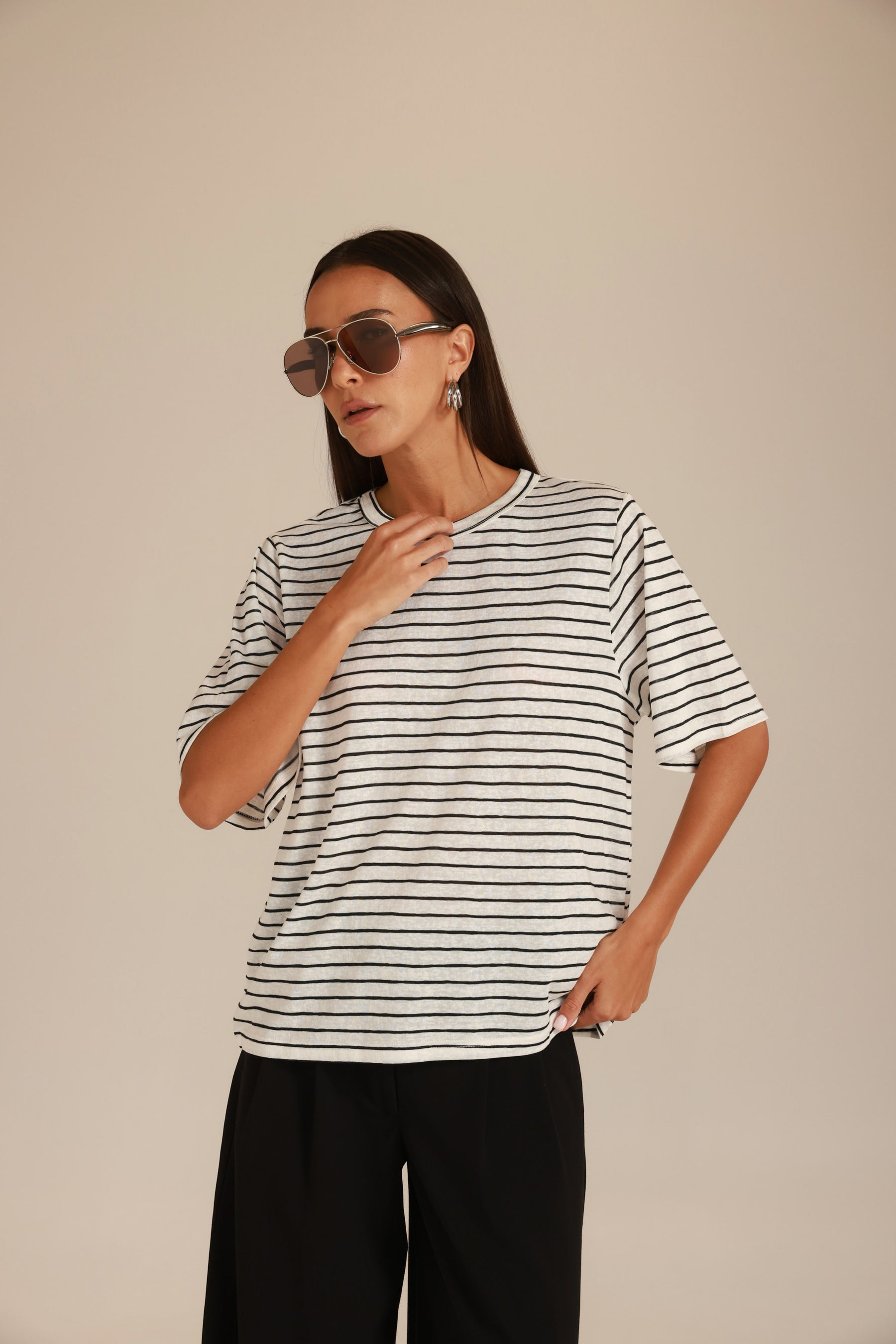 חולצת לואיסנה פסים לבן/שחור