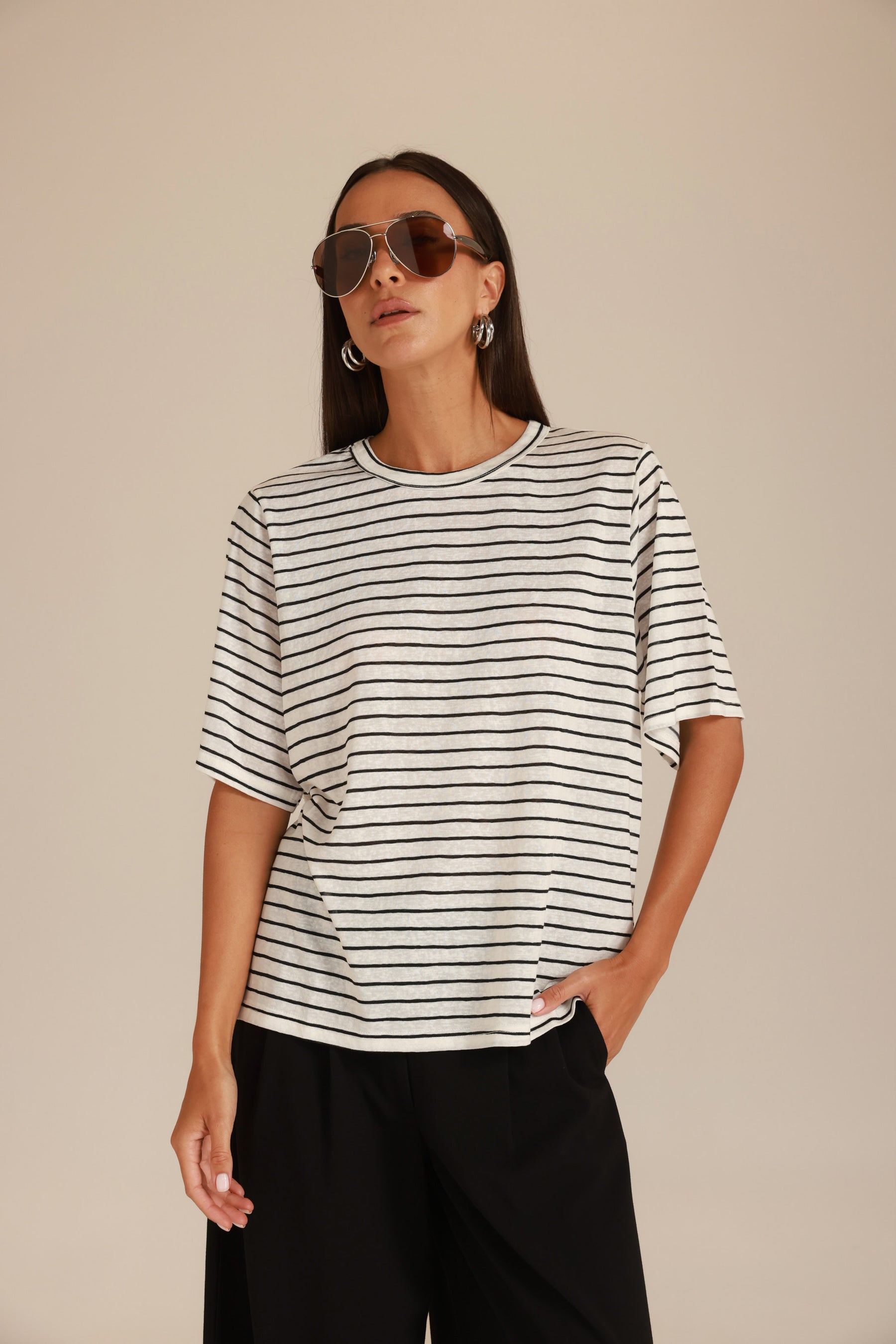 חולצת לואיסנה פסים לבן/שחור