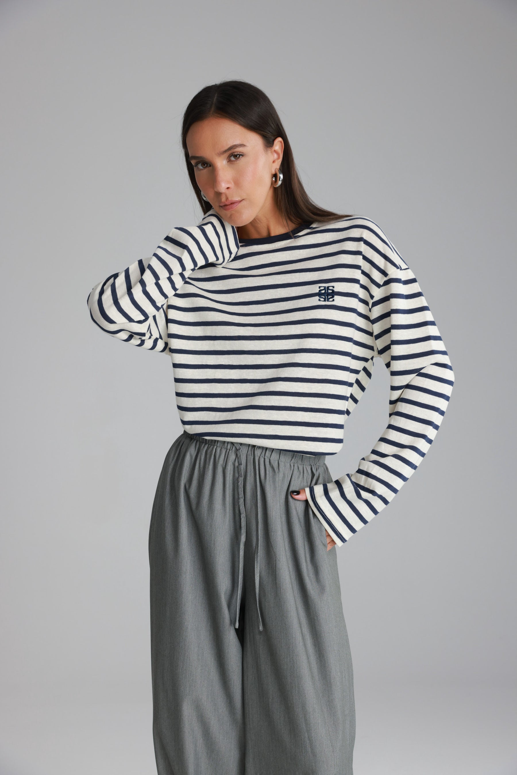 חולצת לוסי פסים שמנת/נייבי