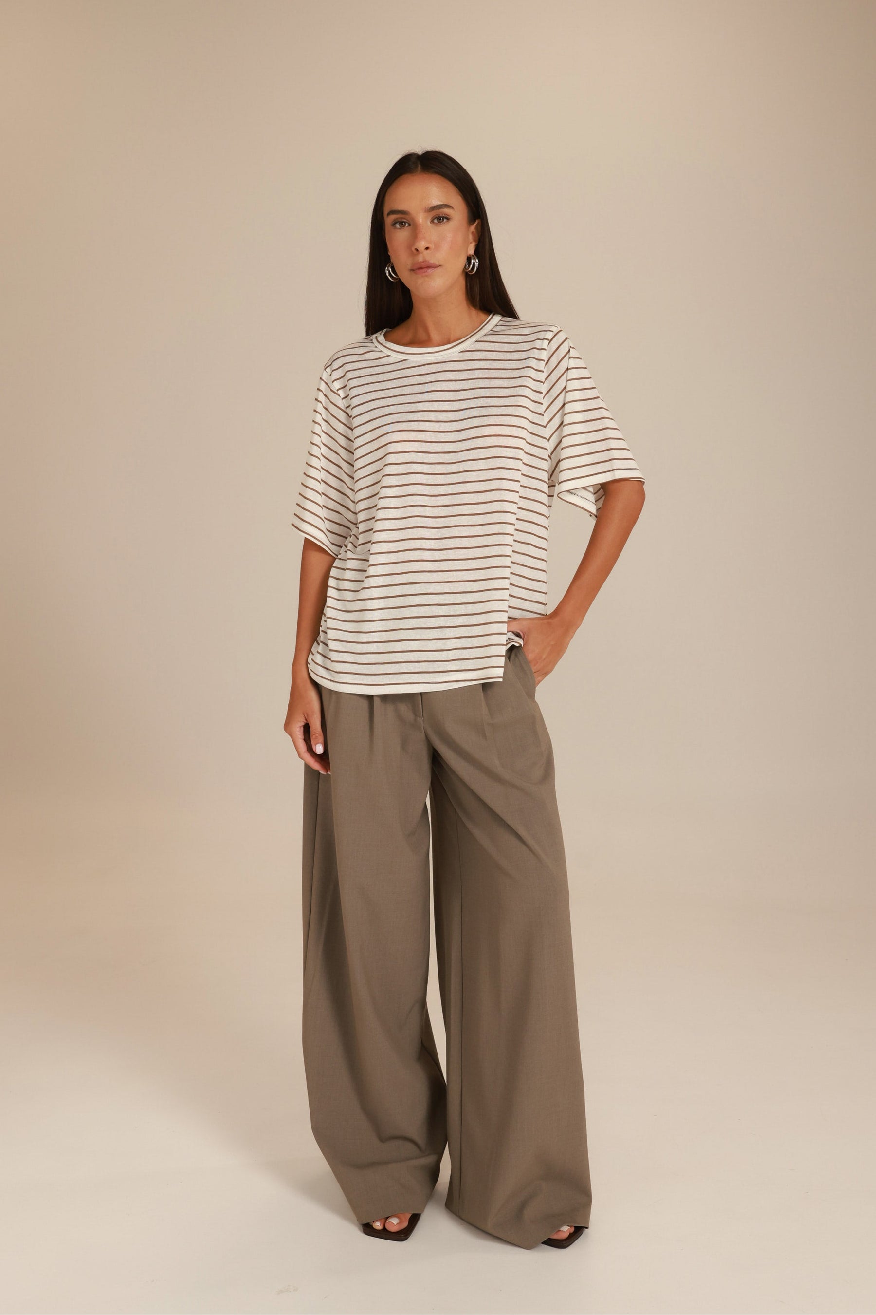 חולצת לואיסנה פסים לבן/חום