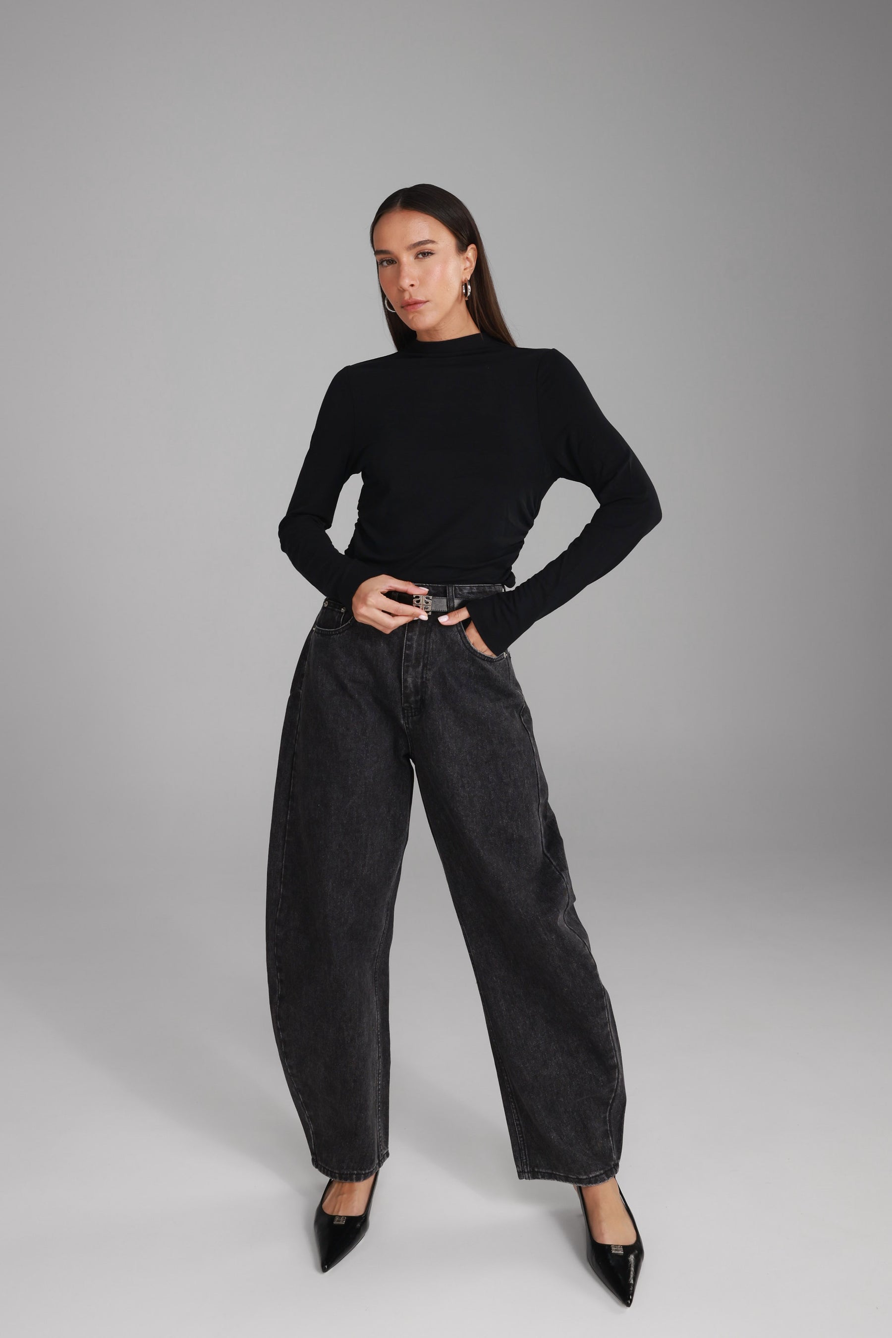 חגורת מריאן שחורה אבזם כסף