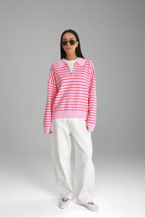 סריג קנדי פסים ורוד/אדום