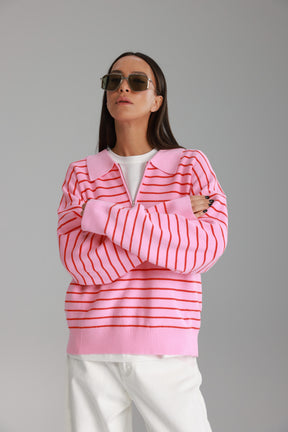 סריג קנדי פסים ורוד/אדום