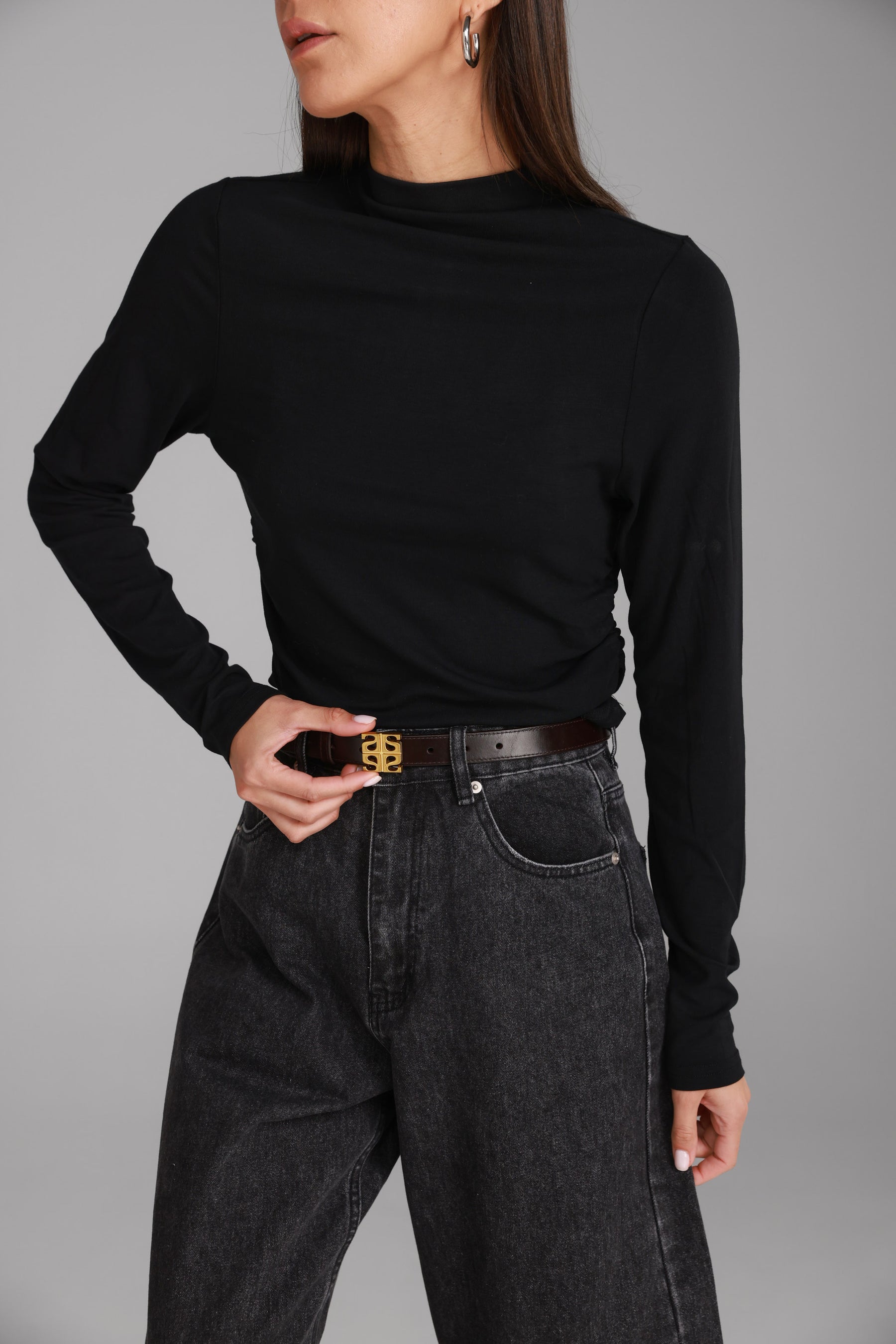 חגורת מריאן חום כהה אבזם זהב