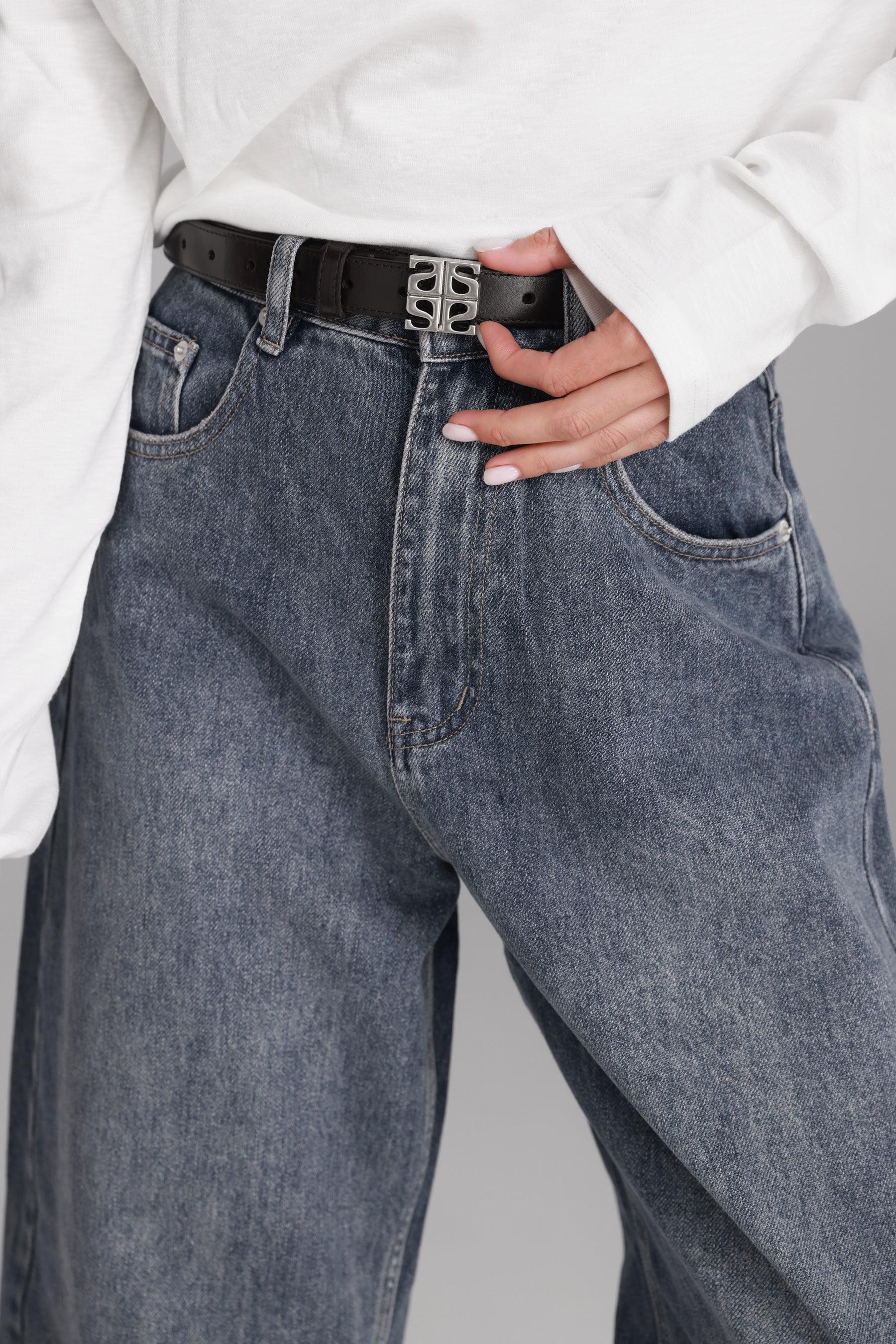 חגורת מריאן חום כהה אבזם כסף