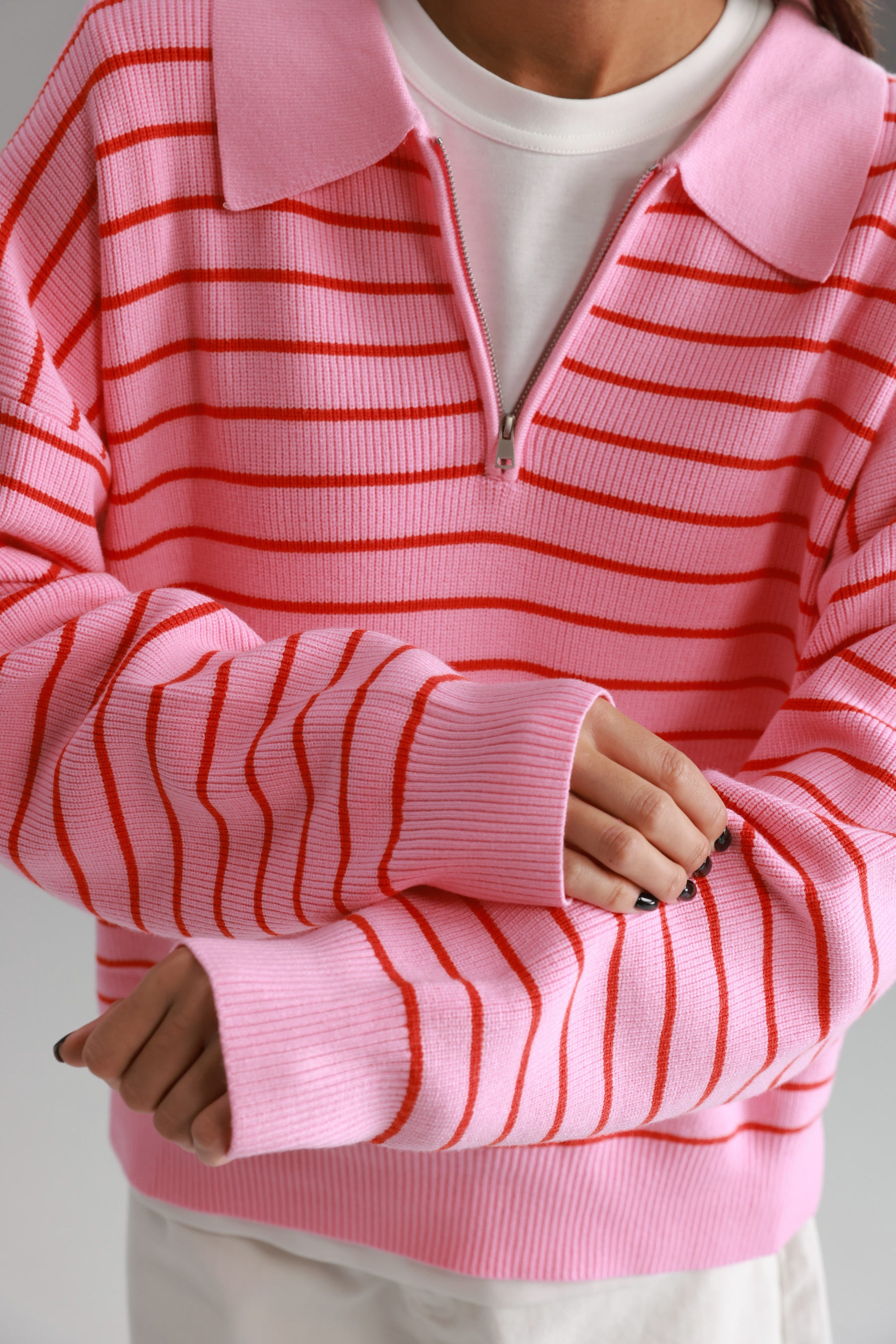 סריג קנדי פסים ורוד/אדום