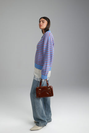 סריג קנדי פסים כחול בהיר/אדום