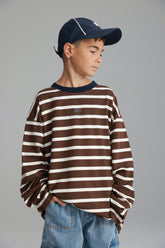 חולצת פול פסים חום/לבן