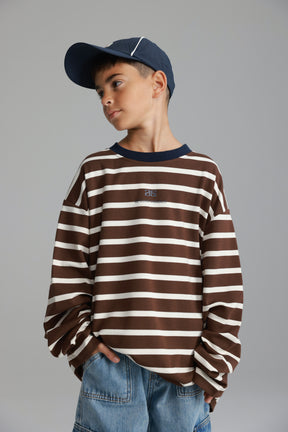 חולצת פול פסים חום/לבן