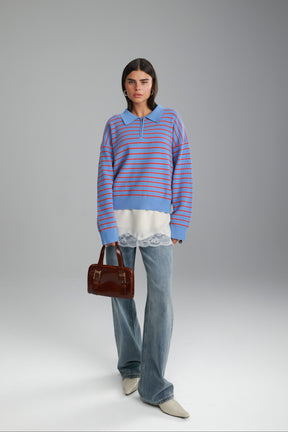 סריג קנדי פסים כחול בהיר/אדום