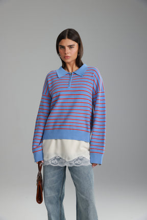 סריג קנדי פסים כחול בהיר/אדום