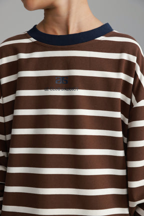 חולצת פול פסים חום/לבן