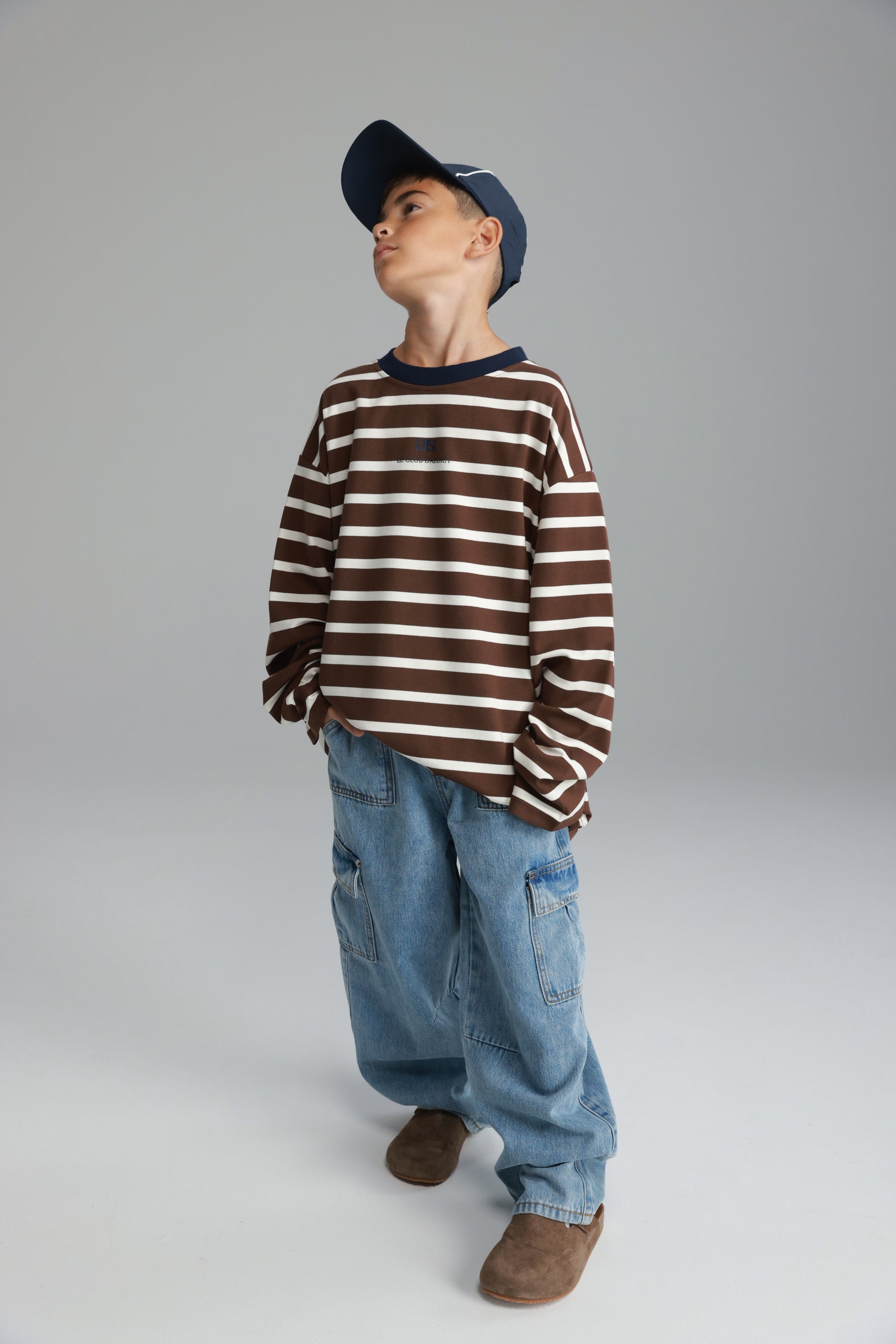 חולצת פול פסים חום/לבן