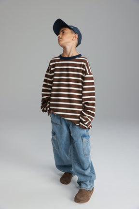 חולצת פול פסים חום/לבן