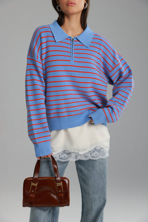 סריג קנדי פסים כחול בהיר/אדום