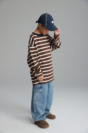 חולצת פול פסים חום/לבן