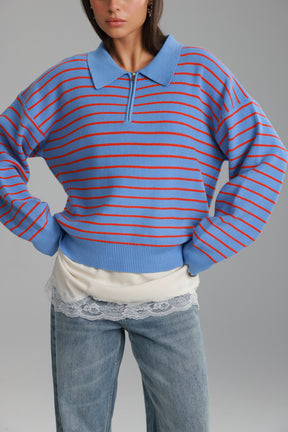 סריג קנדי פסים כחול בהיר/אדום