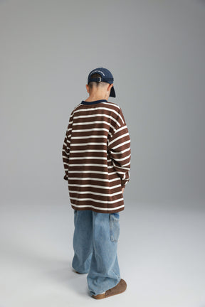 חולצת פול פסים חום/לבן