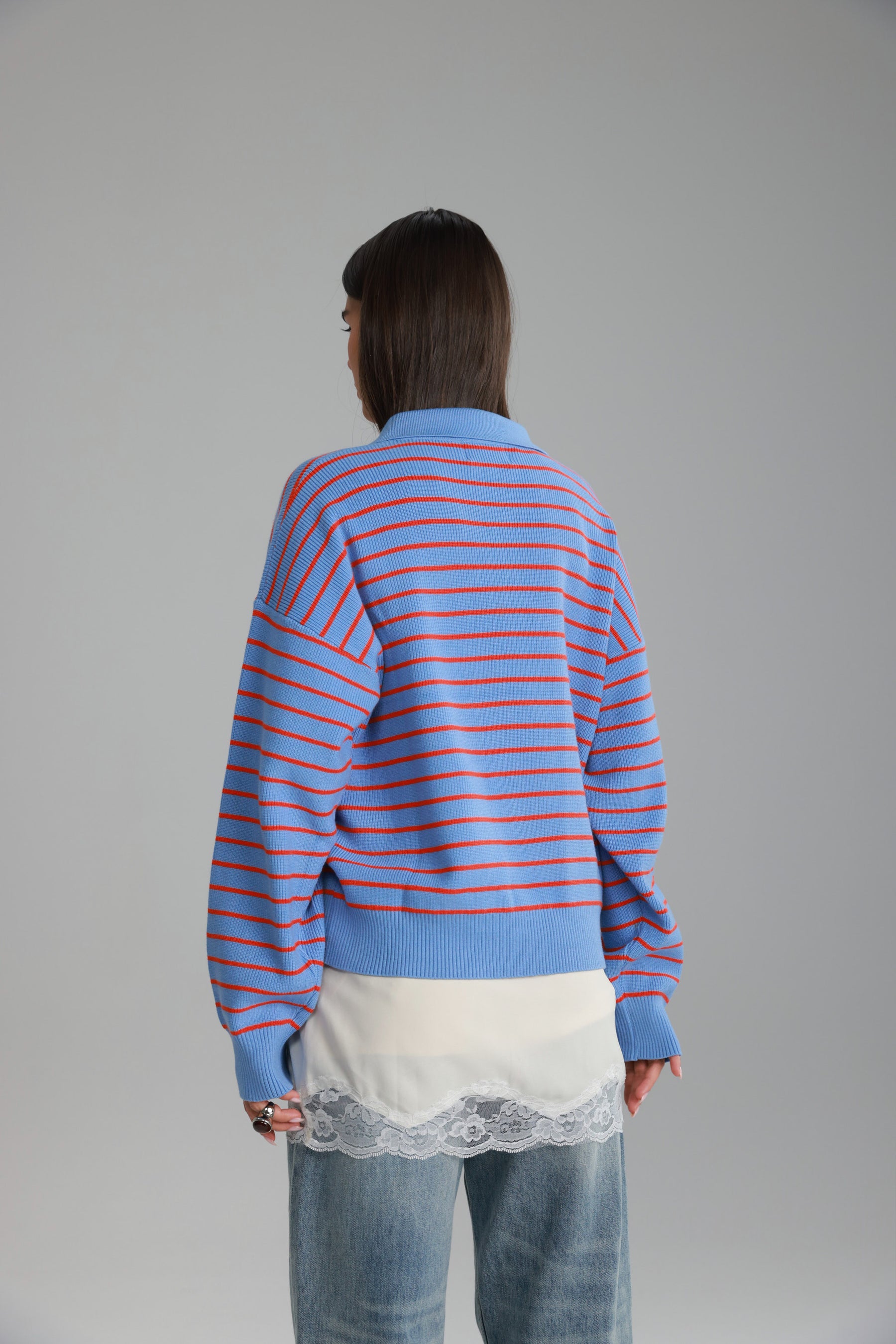 סריג קנדי פסים כחול בהיר/אדום