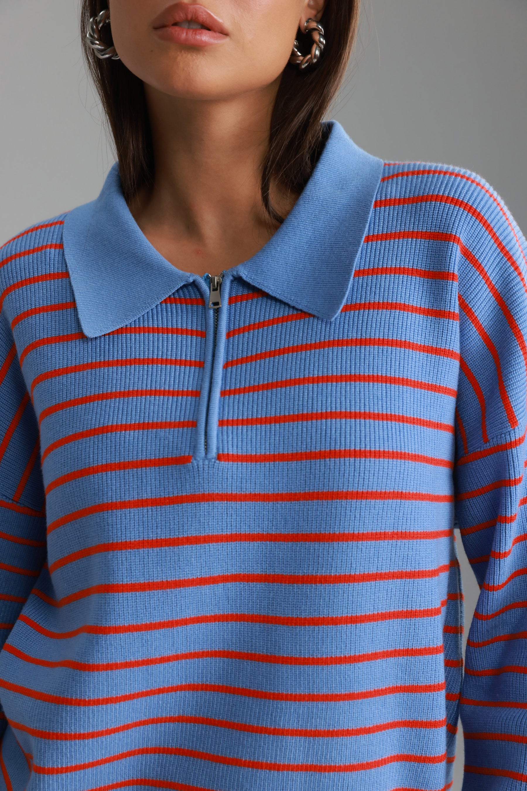 סריג קנדי פסים כחול בהיר/אדום