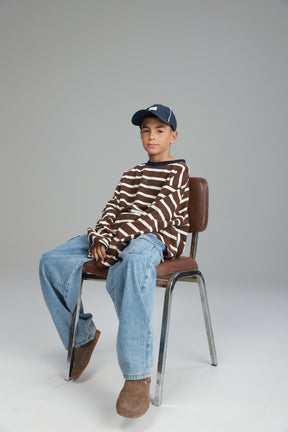 חולצת פול פסים חום/לבן