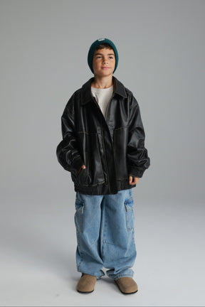 מעיל האנה דמוי עור שחור