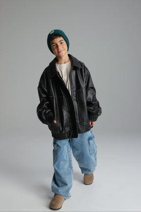 מעיל האנה דמוי עור שחור