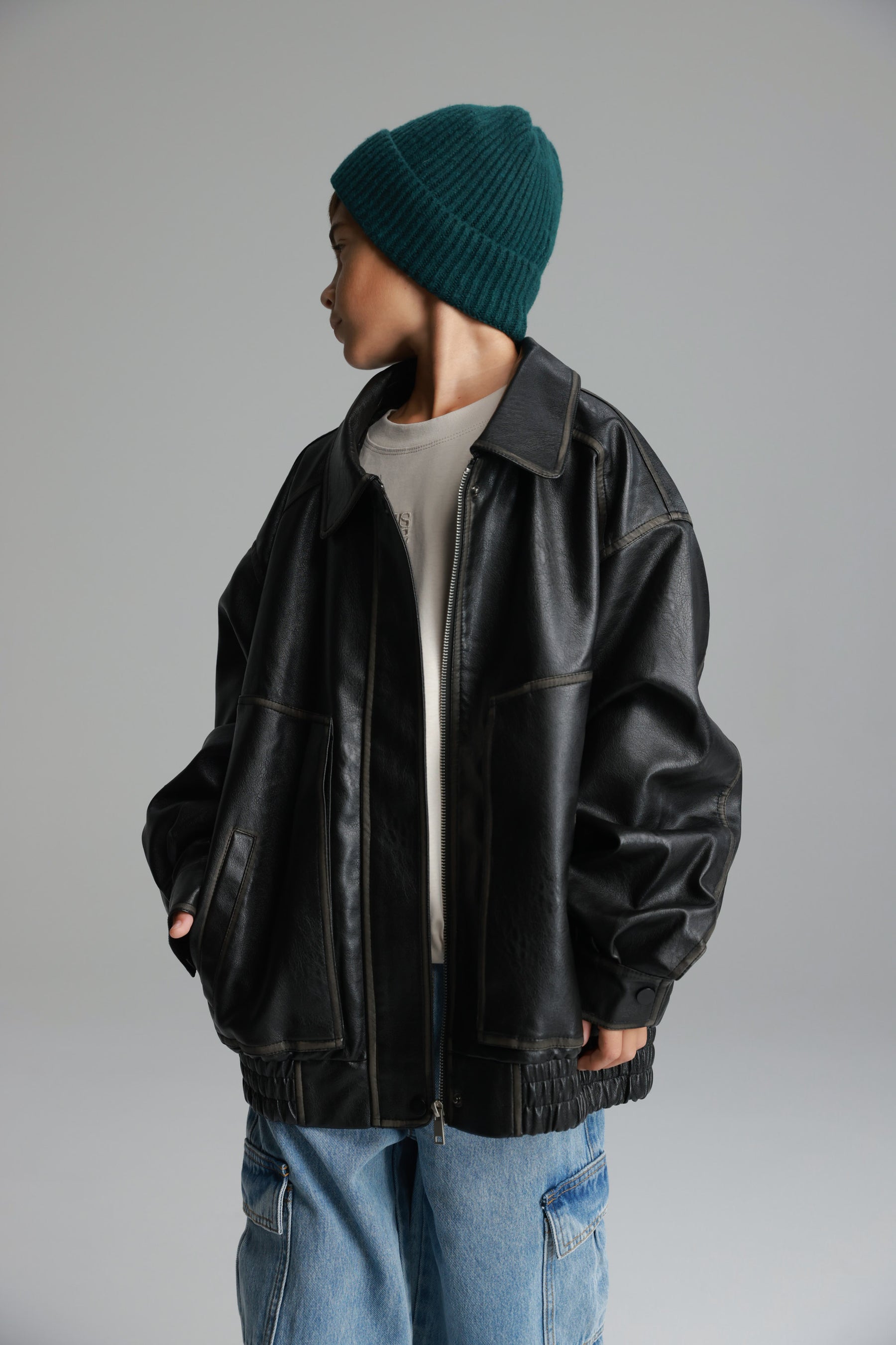 מעיל האנה דמוי עור שחור