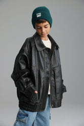 מעיל האנה דמוי עור שחור