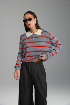 חולצת סריג מונטנה אפור/בורדו