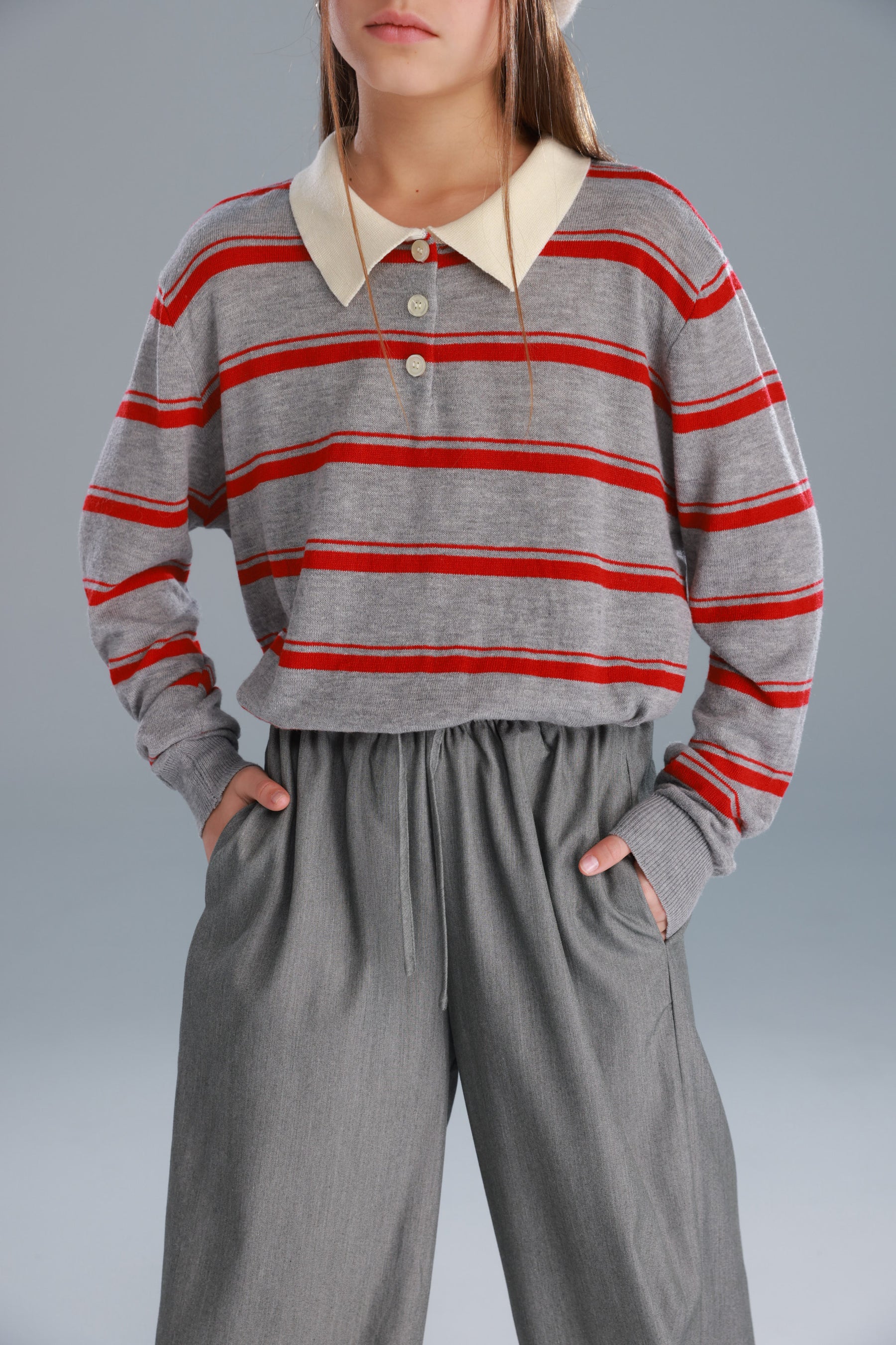 חולצת סרינה אפור/בורדו