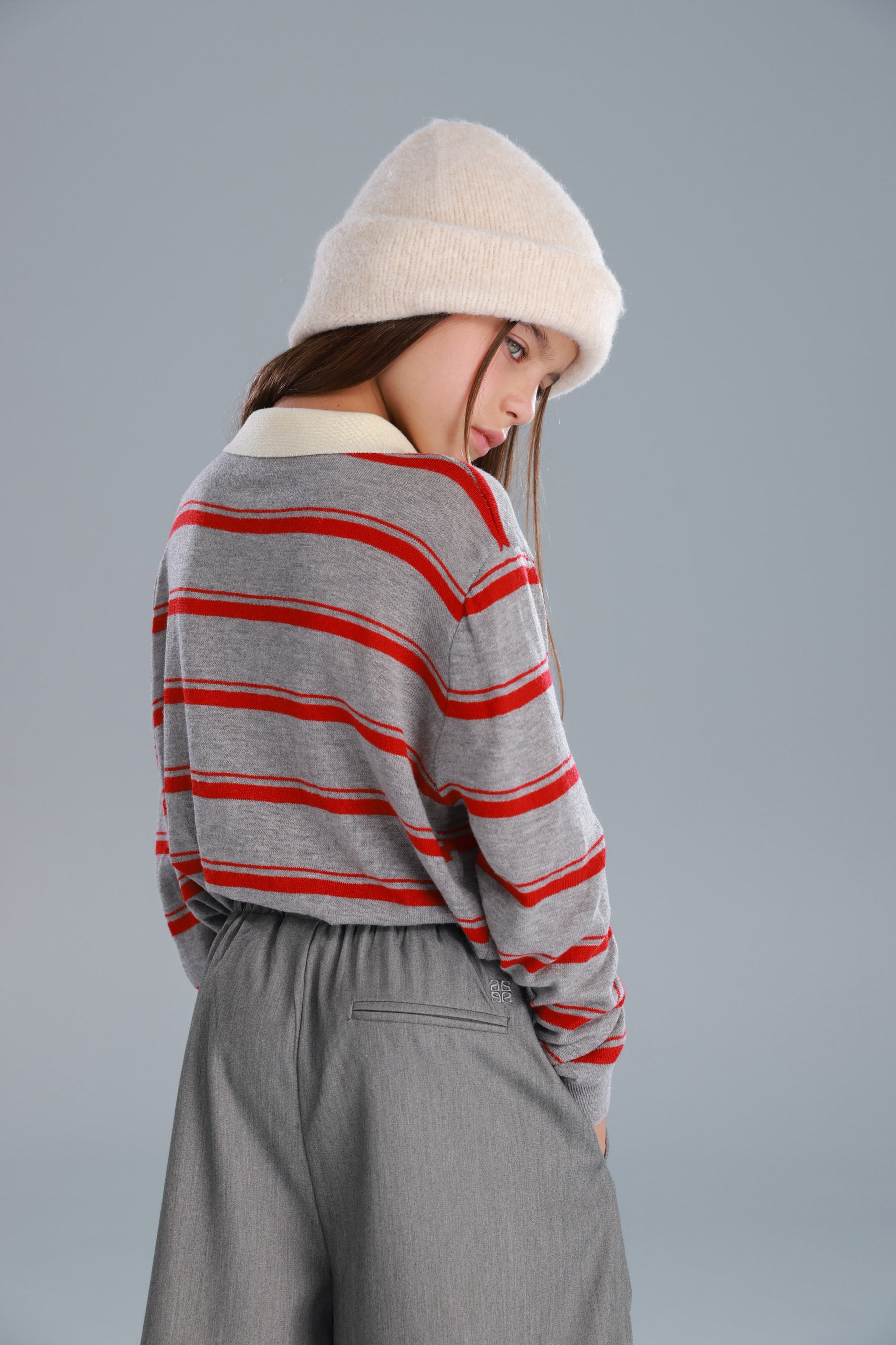 חולצת סרינה אפור/בורדו