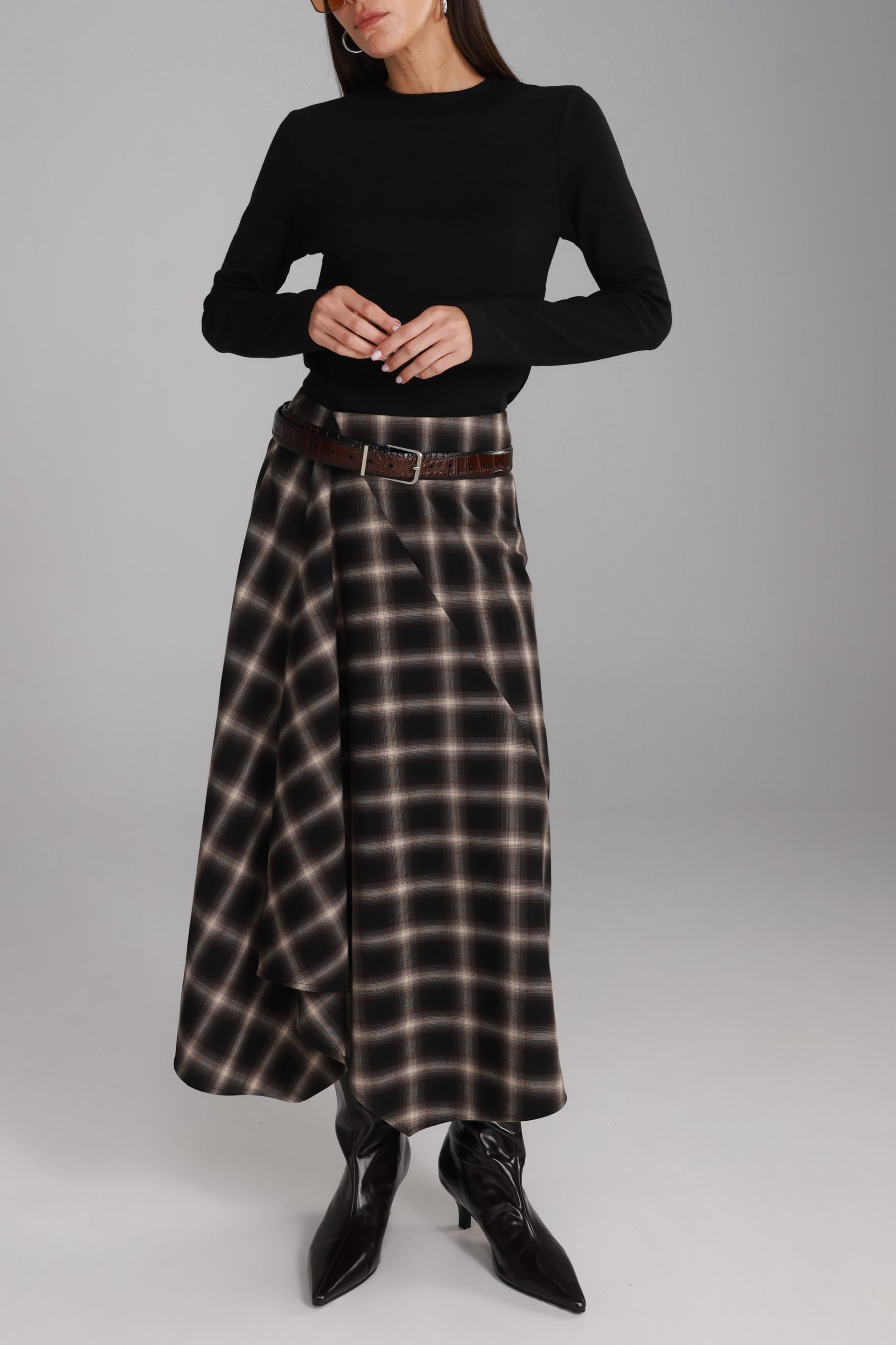 חצאית קטי משבצות חומות